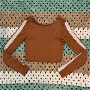 Brown Long Sleeve Scoop Back Crop Top Short Womans sz XS